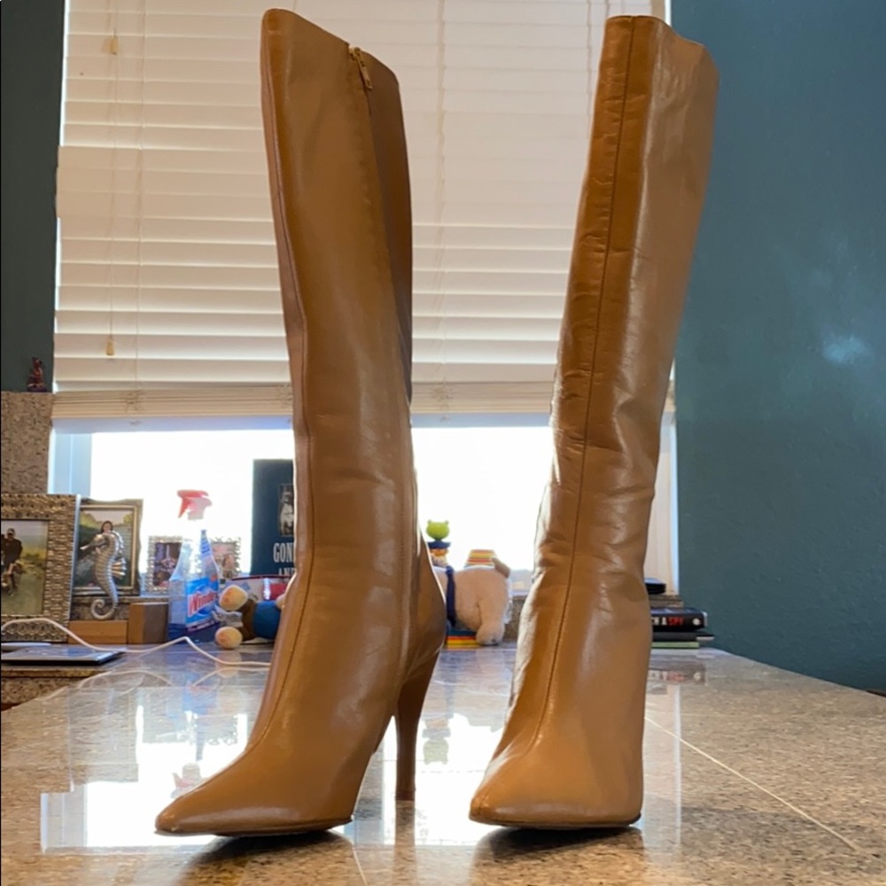 BCBG Max Azria tan leather knee high boots